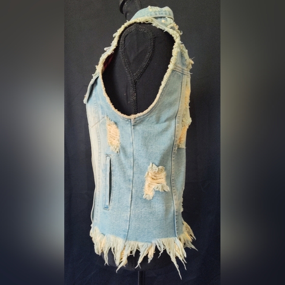 UNIF Distressed Denim and Red Flannel Vest - Picture 4 of 12